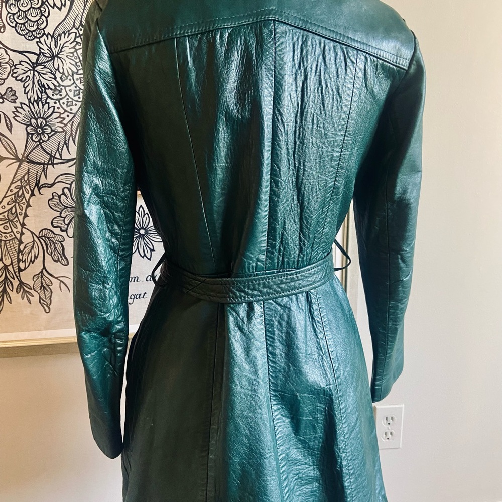 Vintage 70s green leather jacket - Picture 6 of 14